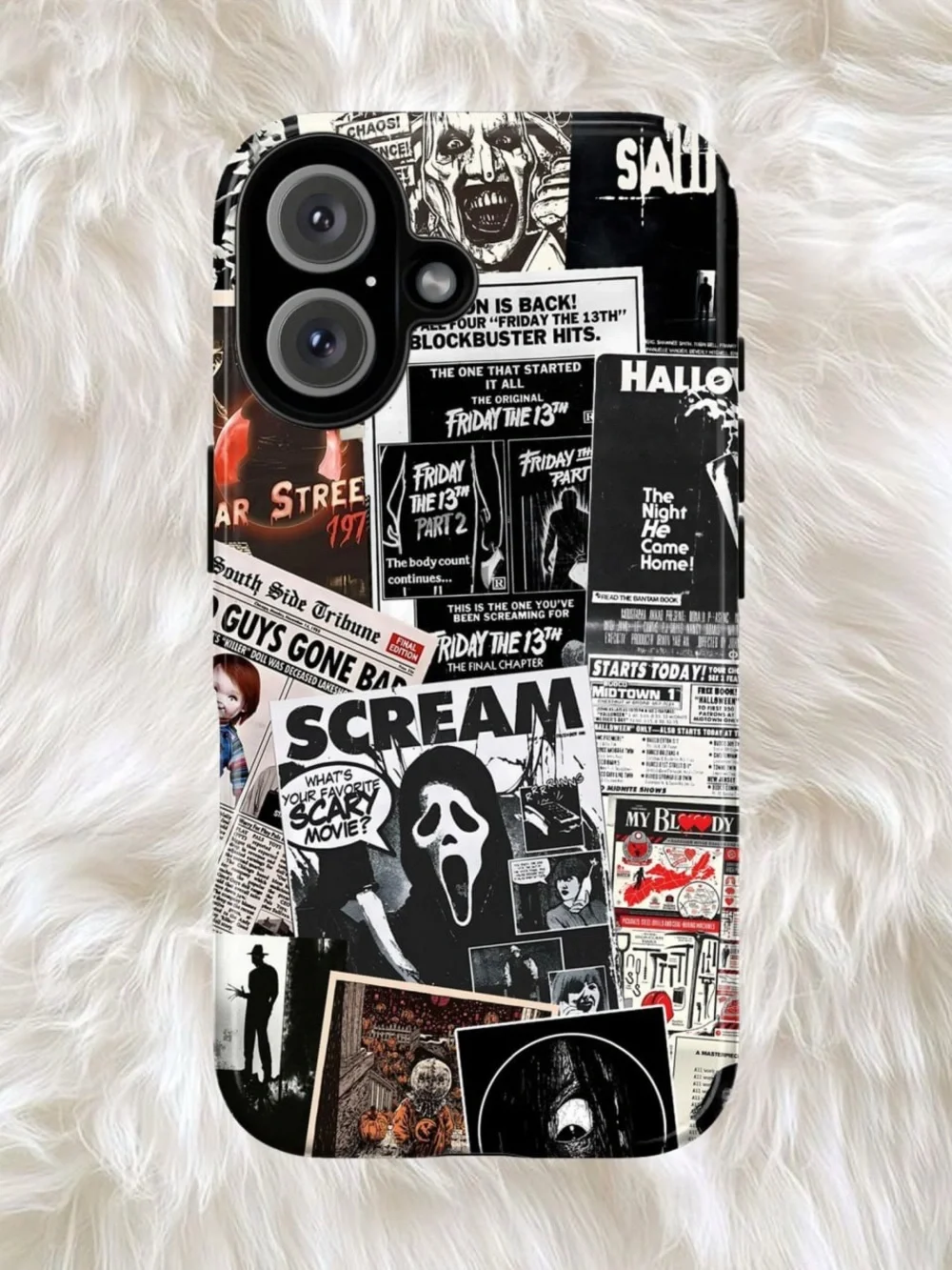 Horror Movie Halloween Collage Black & White Phone Case